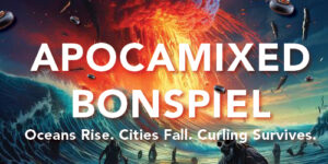 apocalypse setting with tidal wave, zombies and astroid and curling stones flying in the air